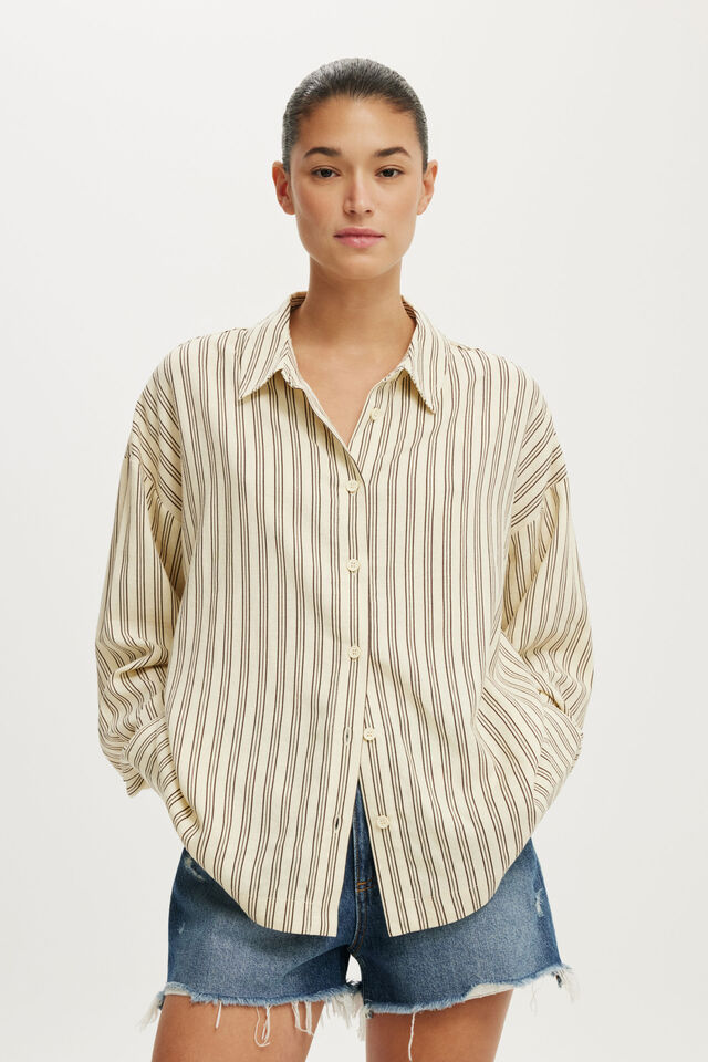 Haven Relaxed Long Sleeve Shirt, WENDY STRIPE VANILLA GLOW