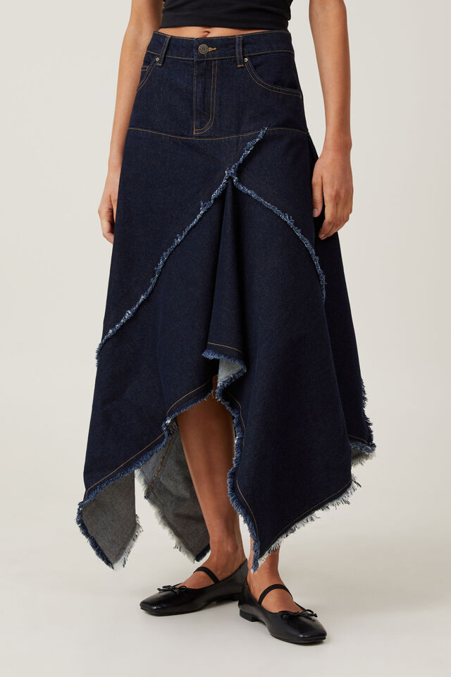 Saia - Harper Denim Midi Skirt, INDIGO
