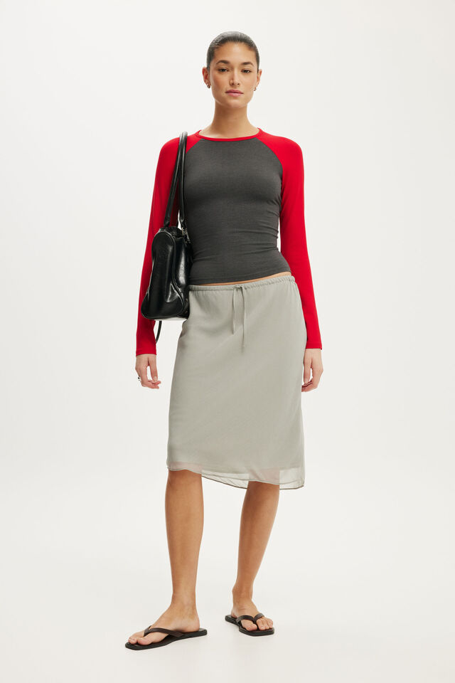 Everyday Smooth Raglan Long Sleeve, CHARCOAL MARLE/RED PETAL