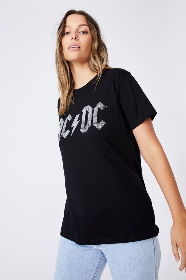 Classic Acdc T Shirt, LCN PER ACDC BACK IN BLACK OUTLINE WASH/BLACK