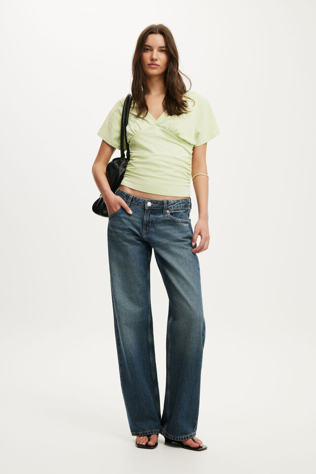 Benni Cinched Vee Tee, PIXIE GREEN