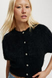 Faux Hair Rib Short Sleeve Cardi, BLACK - alternate image 4