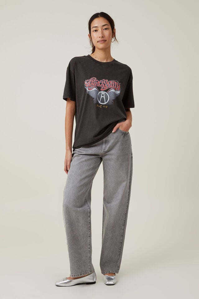 Betty Boop Oversized Graphic Tee, LCN BR AEROSMITH/WASHED BLACK