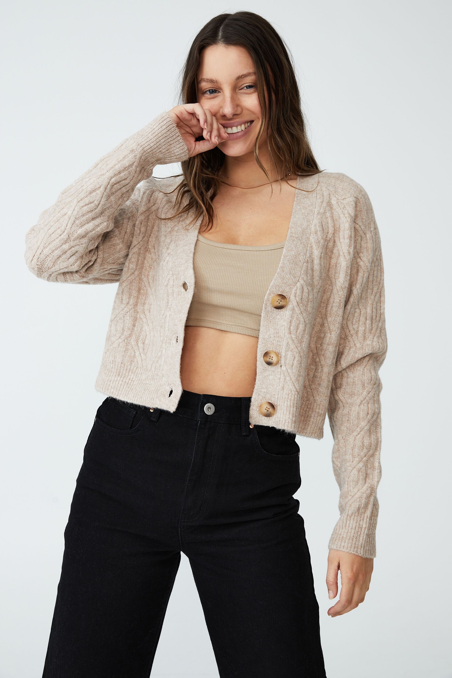 Women Sweaters | Boucle Crop Cable Cardigan - VS52677