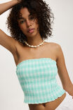 Alina Shirred Tube Top, BAILEY CHECK POWDER GREEN - example image 4