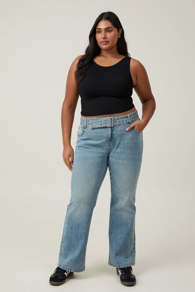 Stretch Bootcut Flare Jean, LAKE BLUE/EYELET BELT