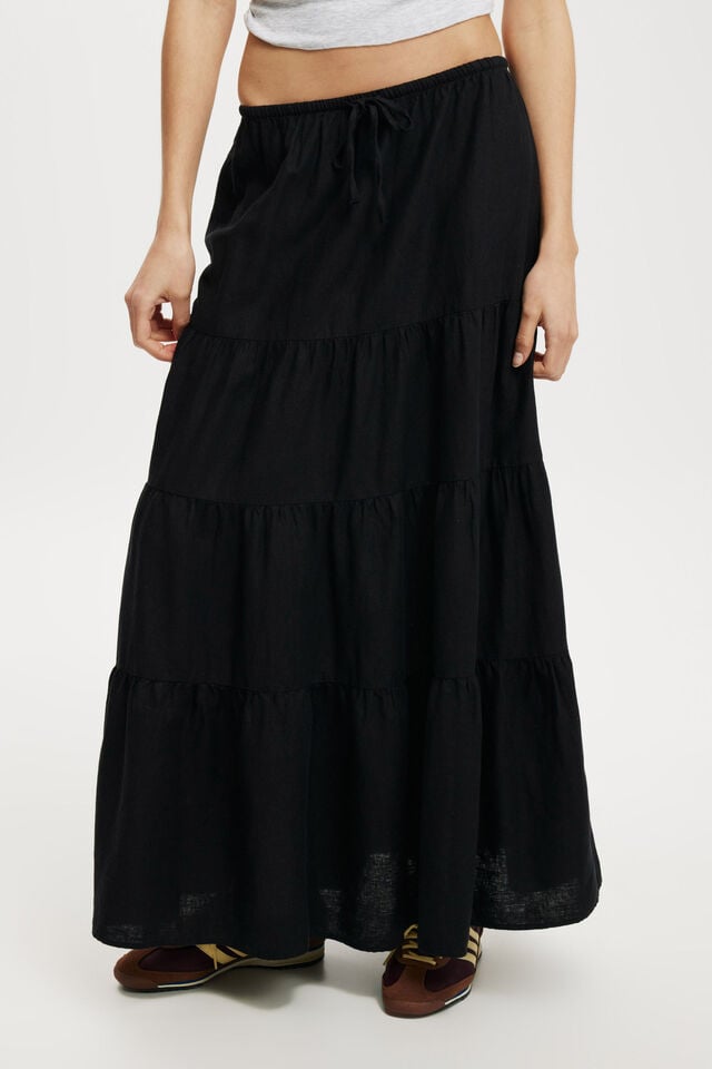 Haven Tiered Maxi Skirt, BLACK