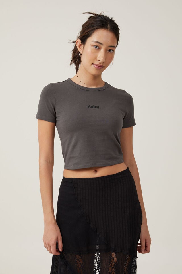 Crop Fit Graphic Tee, SALUT/SLATE