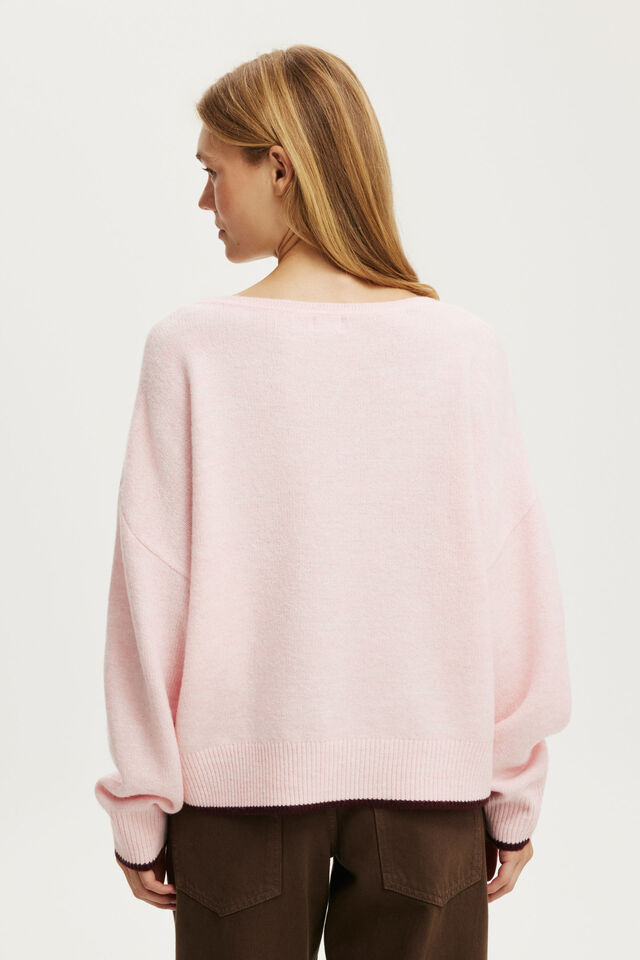 Softest Luxe  Slouchy V Knit, PINK MARLE TIPPING