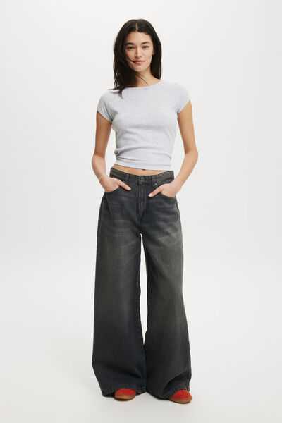 Lyocell Super Wide Jean, WASHED GREY