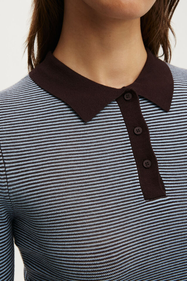 Close Knit Ls Polo, BLUE/DARK OAK STRIPE