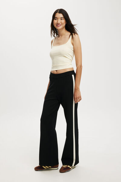 Wide Leg Knit Pant, BLACK/ CREAM STRIPE