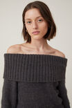 Fluffy Off Shoulder Knit, DARK GREY MARLE - alternate image 4