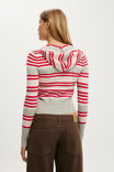 Everfine Hooded Knit, RED PETAL GREY MARLE STRIPE - example image 3