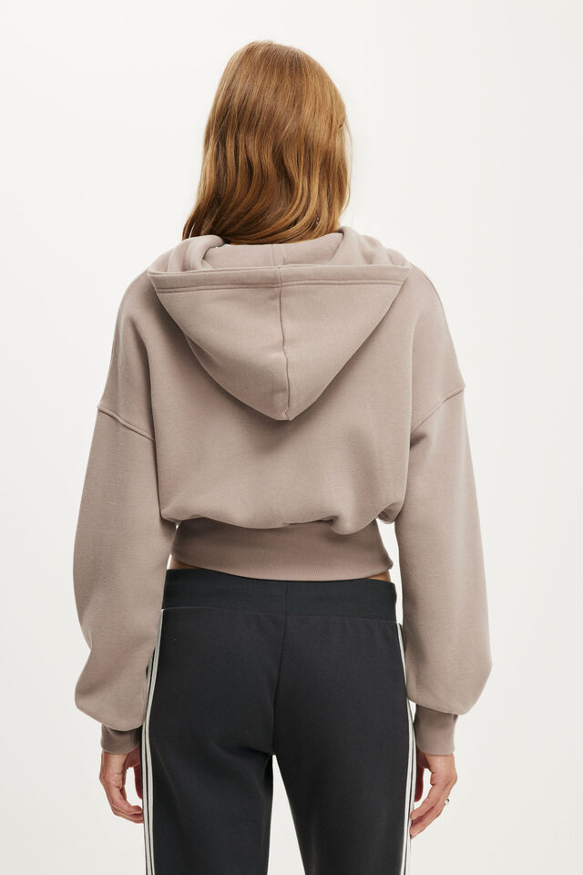 Oversized Zip Through Hoodie, PEBBLESTONE