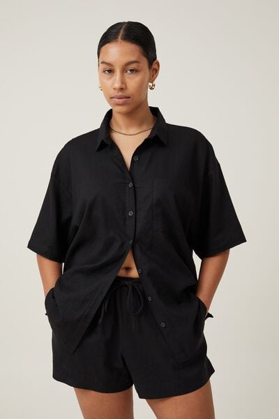 Cotton On Women's Haven Short Sleeve Shirt - Black - Size 4