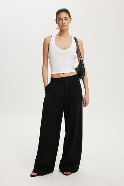 Izzy Pleated Suiting Pant, BLACK
