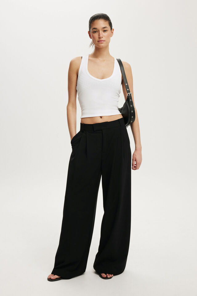 Izzy Pleated Suiting Pant, BLACK