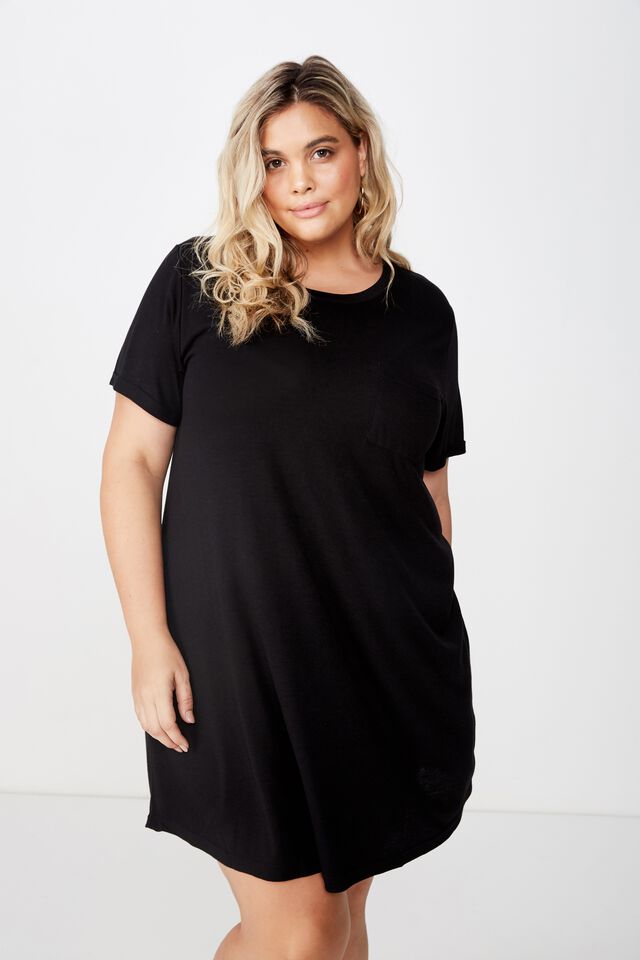 Curve Relaxed Tee Dress, BLACK