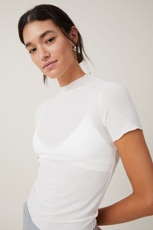 Camiseta - Hazel Mock Neck Short Sleeve Top, NATURAL WHITE