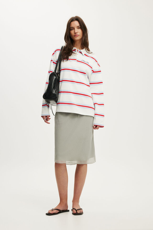 Oversized Long Sleeve Graphic Polo, CAPE COD / BLUE RED STRIPE