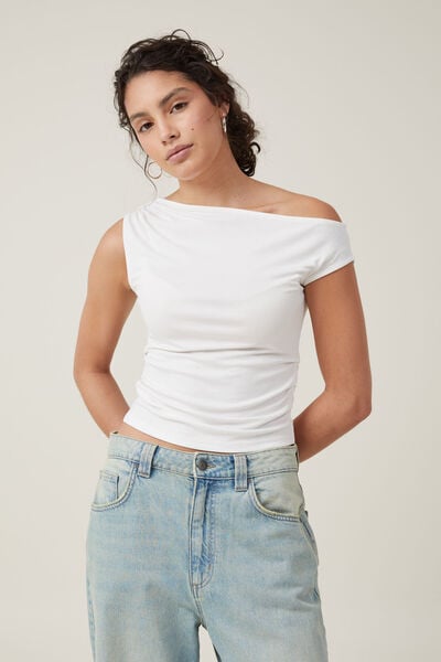 Gabby Off The Shoulder Tank, NATURAL WHITE