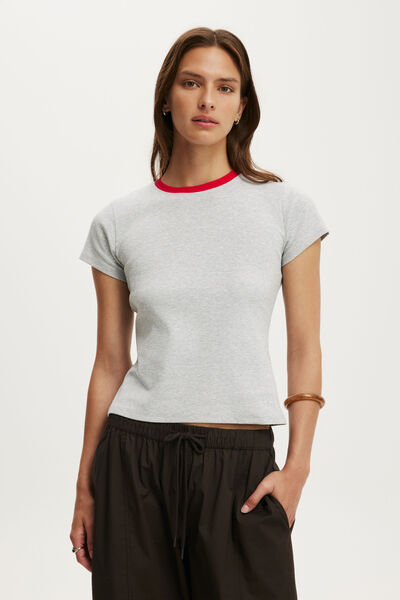 90S Baby Tee, GREY MARLE/RED PETAL BAND
