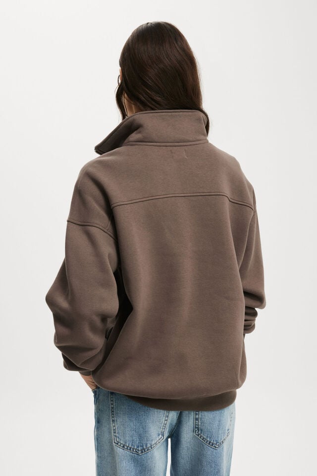 Classic Oversized Half Zip Sweatshirt, DARK TRUFFLE