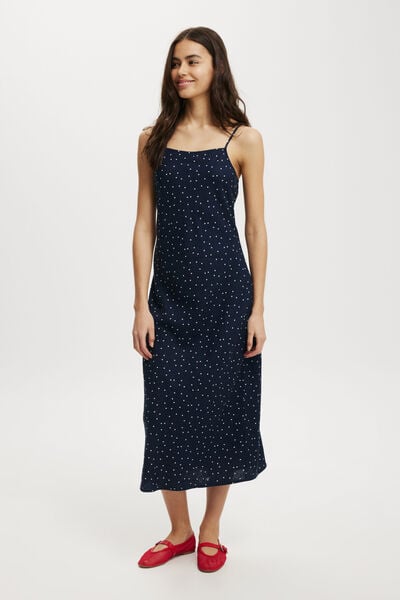 Haven Straight Neck Midi Dress, POLKA DOT WINTER NIGHT