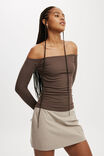 Staple Rib Rouched Off The Shoulder Top, ESPRESSO - alternate image 1