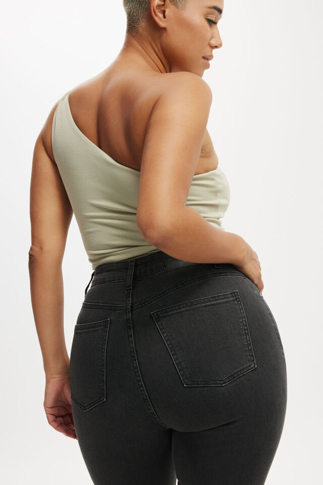Curvy High Stretch Skinny Jean, WASHED BLACK RIP