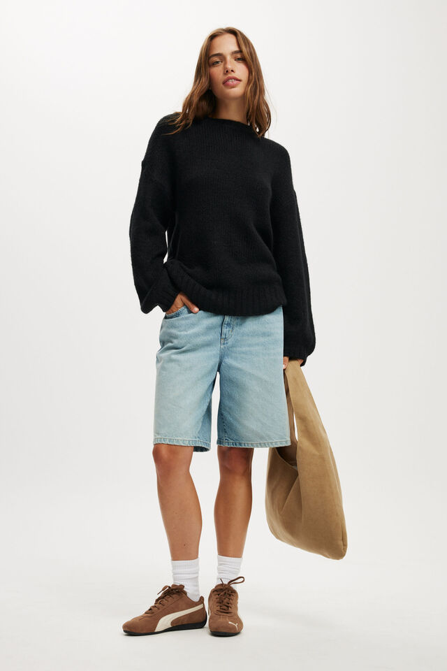 Luxe Crew Sweater, BLACK