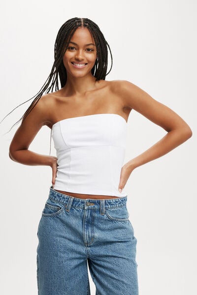 Rosa Seam Detail Tube Top, WHITE