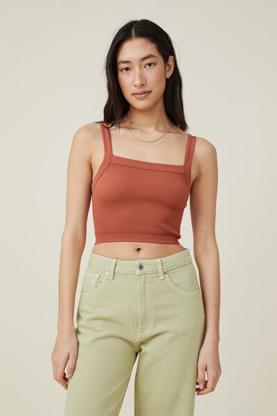Seamless Nelly Straight Neck Tank, FALL BROWN
