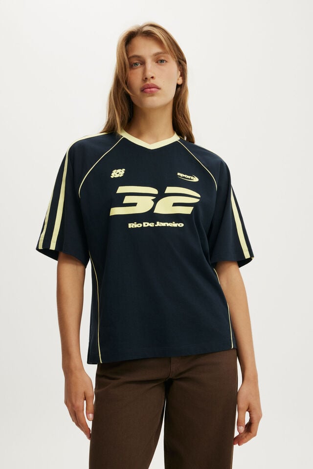 Vneck Oversized Raglan Graphic Tee, RIO DE JANEIRO 32 / INK NAVY