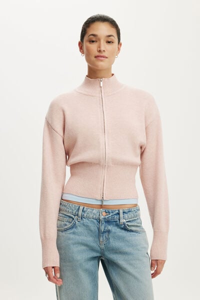 Lotus Cinched Zip Knit, SOFT PINK