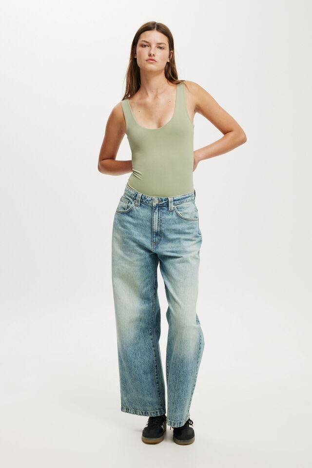 Cleo Scoop Neck Low Back Bodysuit, ARTICHOKE