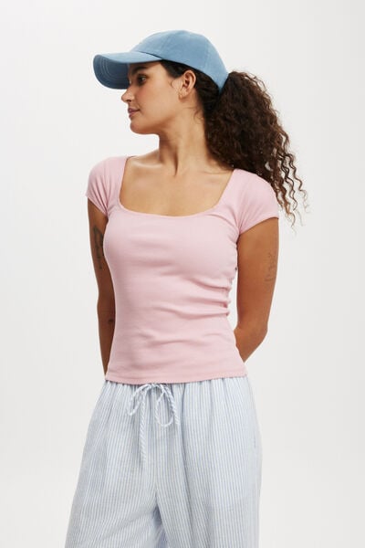 Lou Square Neck Short Sleeve, FROSTED ROSE