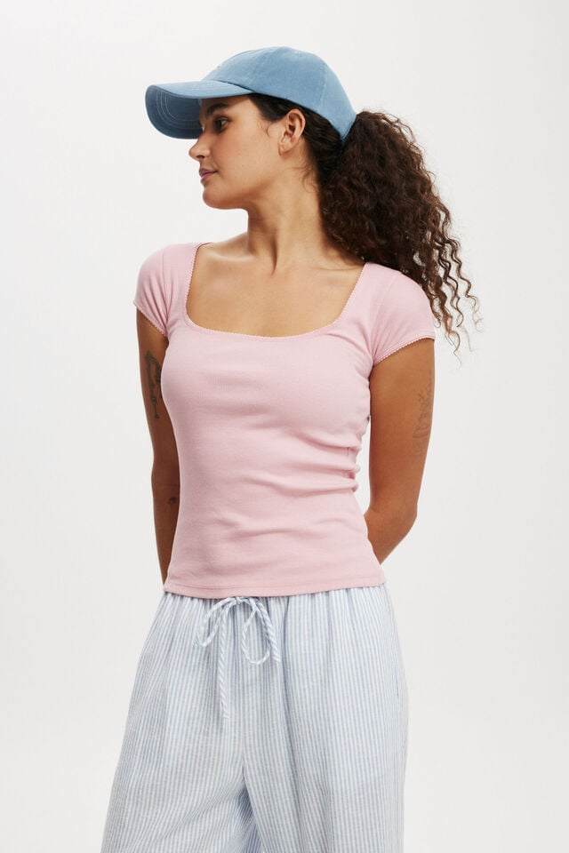 Lou Square Neck Short Sleeve, FROSTED ROSE