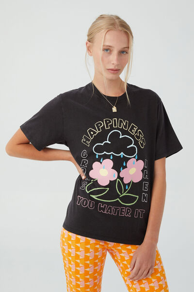 Camiseta - Regular Fit Graphic Tee, HAPPINESS GROWS/BLACK