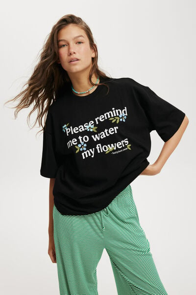 The Premium Boxy Graphic Tee, WATER MY FLOWERS/ BLACK