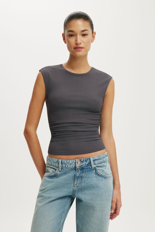 Mia Open Back Top, STEEL ONYX