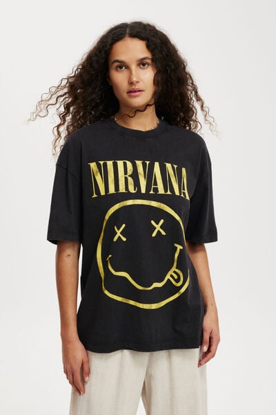 The Lcn Boxy Graphic Tee, LCN MT NIRVANA FACE LOGO/WASHED BLACK