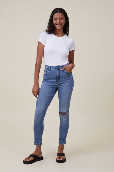 Red Glow Pronoun Women's Skinny Leg & Slim Fit Jeans | Cotton On