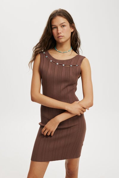 Nala Knit Mini Dress, CHOCOLATE