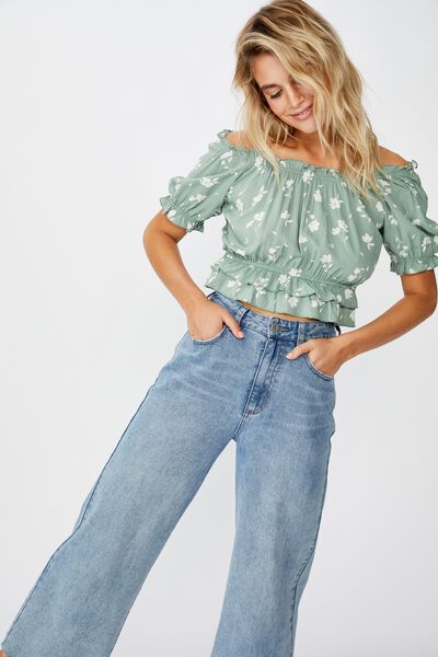 Prairie Frill S/S Blouse, LUCY FLORAL GREEN BAY