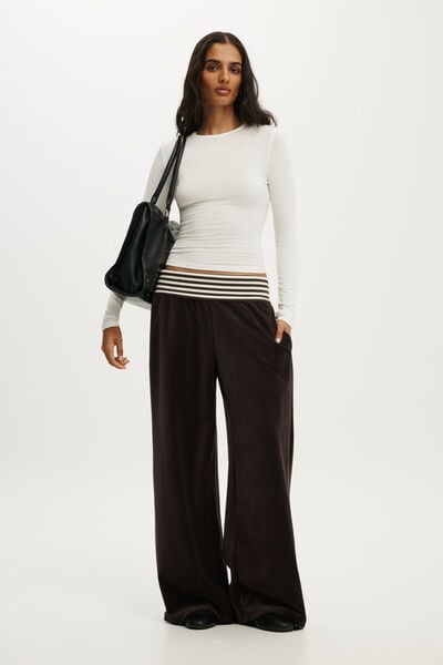 Velour Fold Over Sweatpant, DARK OAK/STRIPE