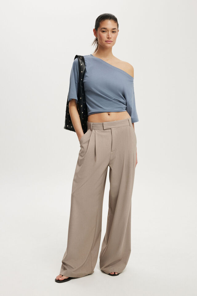 Izzy Pleated Suiting Pant, TAUPE MARLE