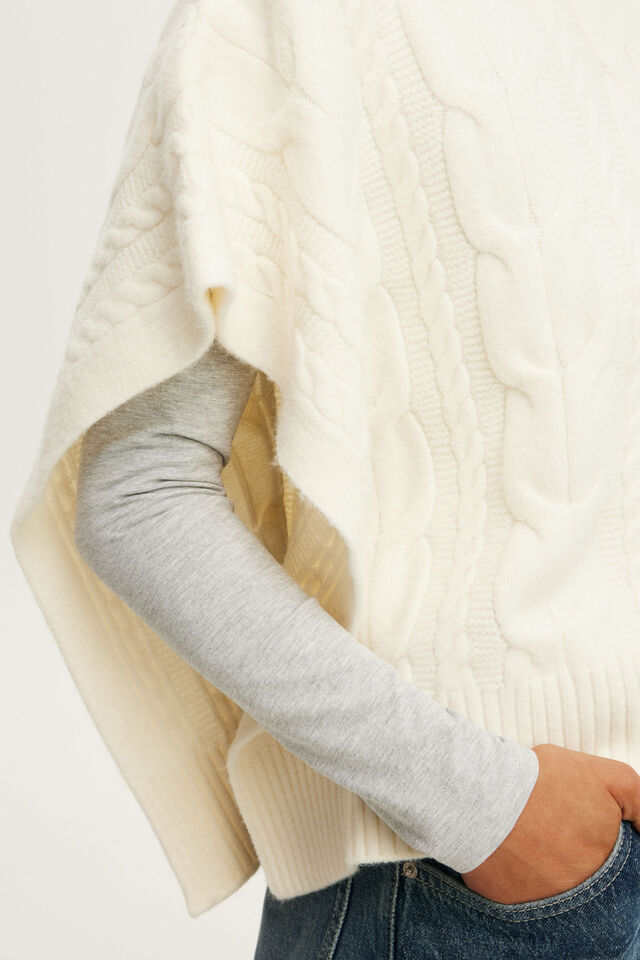 Cable Poncho, PORCELAIN