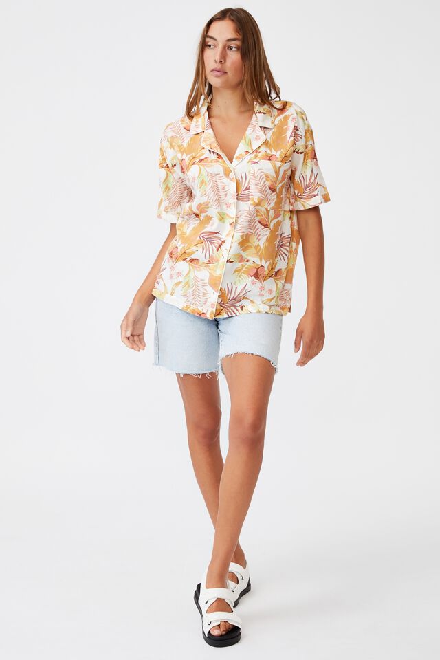 Tropical Short Sleeve Shirt, ALOHA TROPICAL RETRO YELLOW
